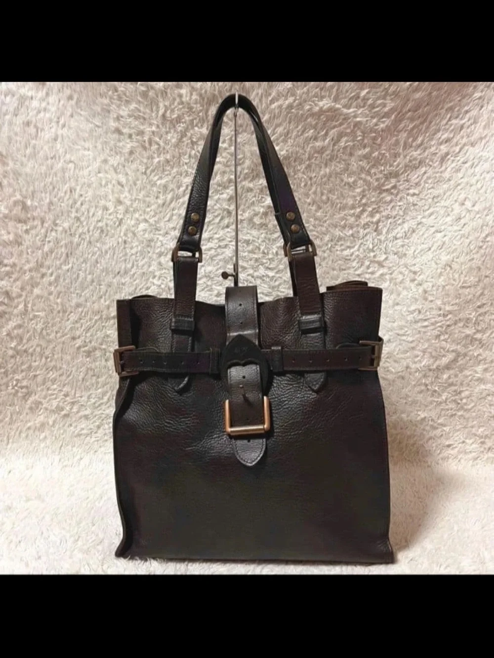 Mulberry Dark Brown Leather Shoulder Tote with Buckle Strap